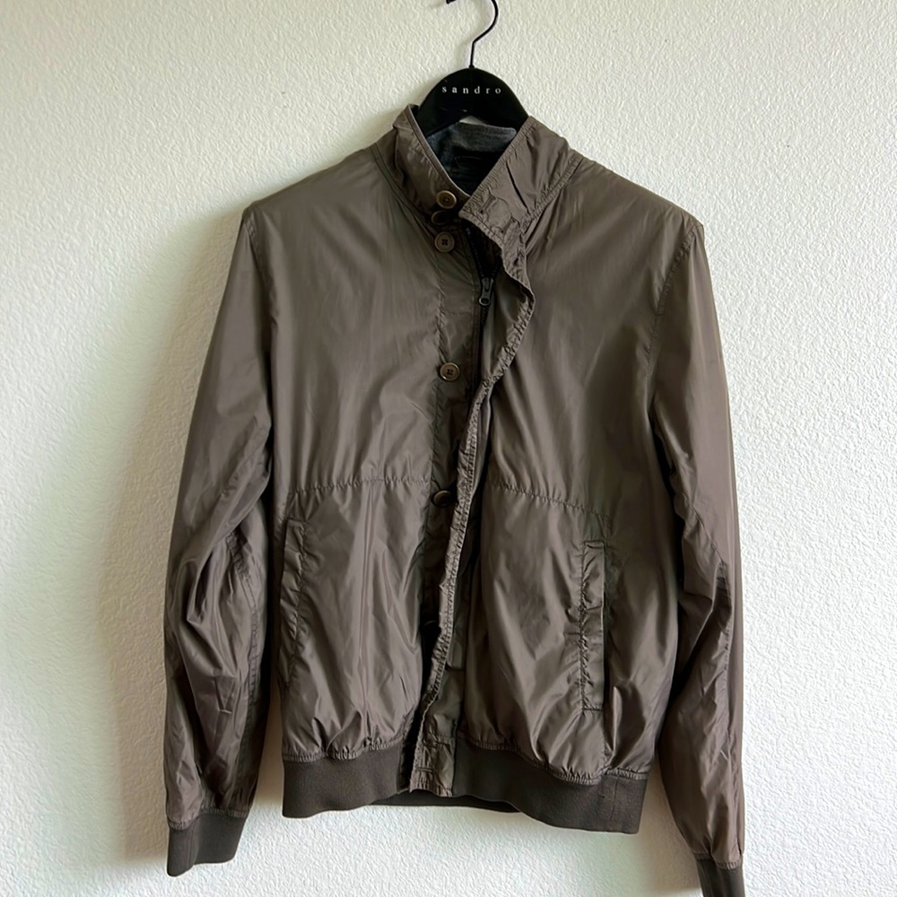 GAP Windbreaker Button Up Zipper Jacket, medium, green/brown